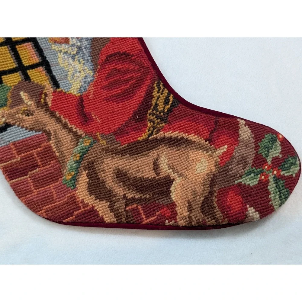 Vintage Needlepoint Stocking Wool Santa 